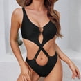 thumbnail image 2 of Women's One Piece Swimsuit Plunge Neckline Cutout Criss Cross Bathing Suit Black,M, 2 of 6