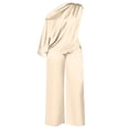 thumbnail image 6 of LEKWK Two Piece Sets for Women Dressy Satin One Shoulder Short Sleeve Top and High Waist Wide Leg Pants Summer Vacation Wedding Guest Outfits, 6 of 6