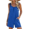 thumbnail image 1 of TaTaai Women's Summer Solid Color Sleeveless Jumpsuit Shorts Round Neck Ruched Tie Waist Pocket Casual Comfortable Romper Gift, 1 of 5