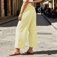 thumbnail image 4 of Miluxas Women's Striped Wide Leg Pants High Waist Drawstring Casual Loose Trousers with Patch Pockets Lightweight Summer Street Vacation Pants Yellow, 4 of 7