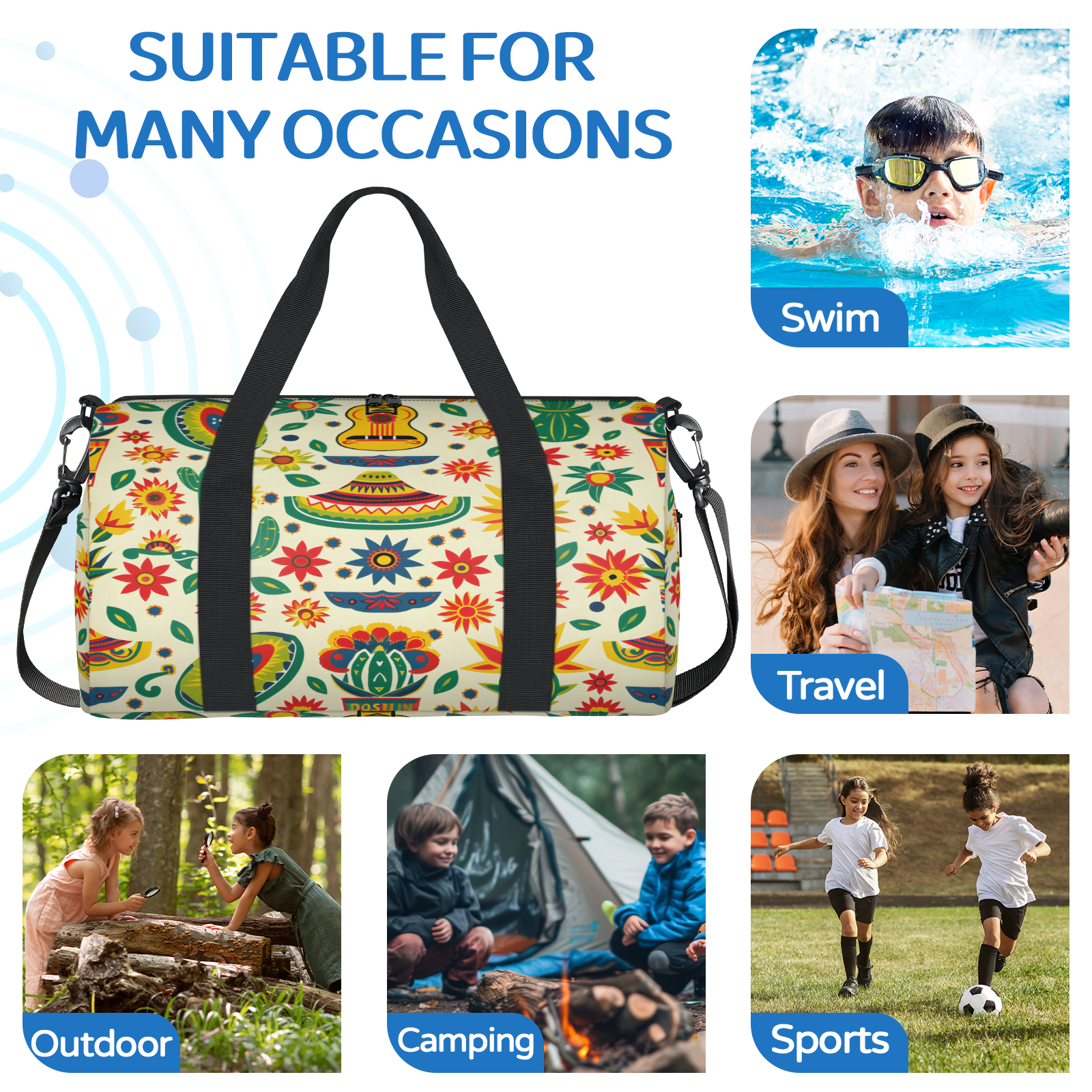 Herdesigns Funny Mexico Theme Gym Bag for Women, Duffle Bag for Travel Sport, Lightweight Waterproof Carry on Weekender Overnight Dance Yoga Workout Bags