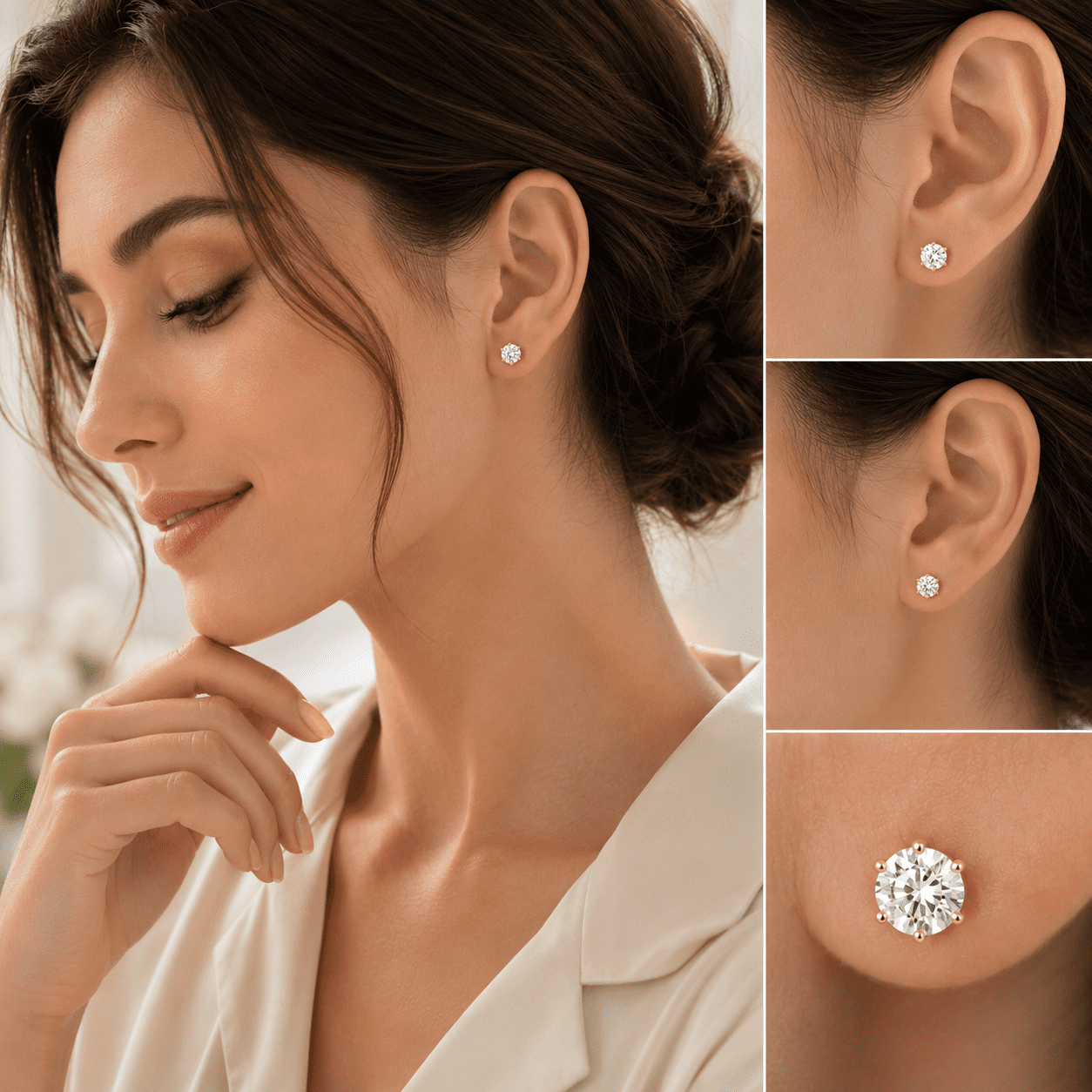 MOONELLE 3Ct Round Cut Moissanite Stud Earrings for Women, 925 Sterling Silver, Yellow Gold Plated