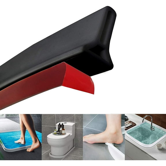Collapsible Shower Threshold Water Dam, Self Adhesive Silicone Waterproof Barrier Bathroom and Kitchen Water Strip Dam Shower Guard