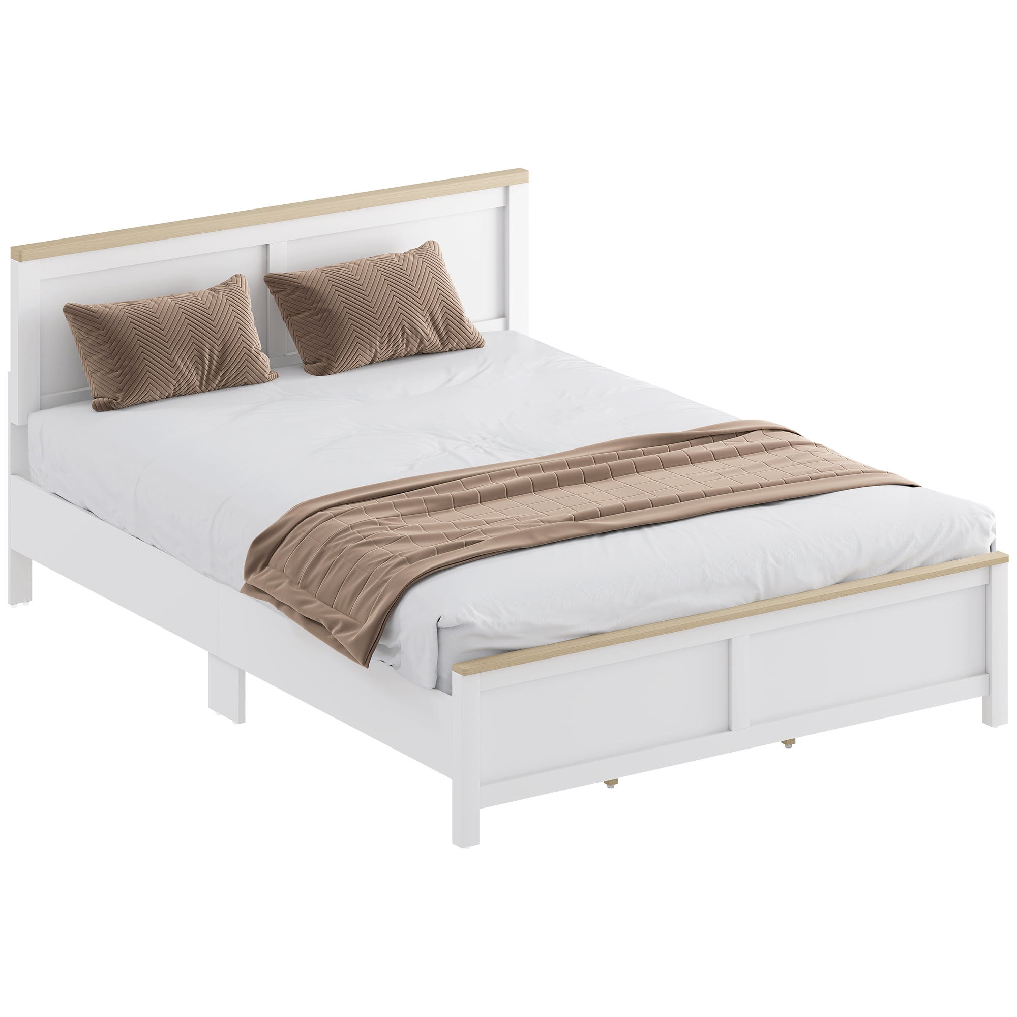 HOMCOM Queen Size Bed Frame with Headboard and Footboard, Queen Platform Bed Frame with Wooden Slats, No Box Spring Needed, Easy Assembly, White