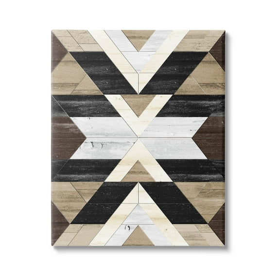 Rustic Linear Aztec Shapes Abstract Graphic Art Gallery Wrapped Canvas Print Wall Art