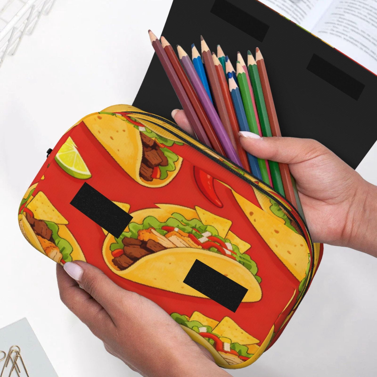 Large-Capacity Flip-Top Double-Layer Pencil Case, Multi-Functional Pocket Pen Case, Durable Stationery Organizer Mexico'S Cinco De Mayo Taco (7)