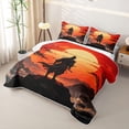 thumbnail image 3 of Homewish Japanese Samurai Landscape Quilt Full,Sunset Ink Painting Full Bedspread Sets,Orange Red,3 Pieces, 3 of 7