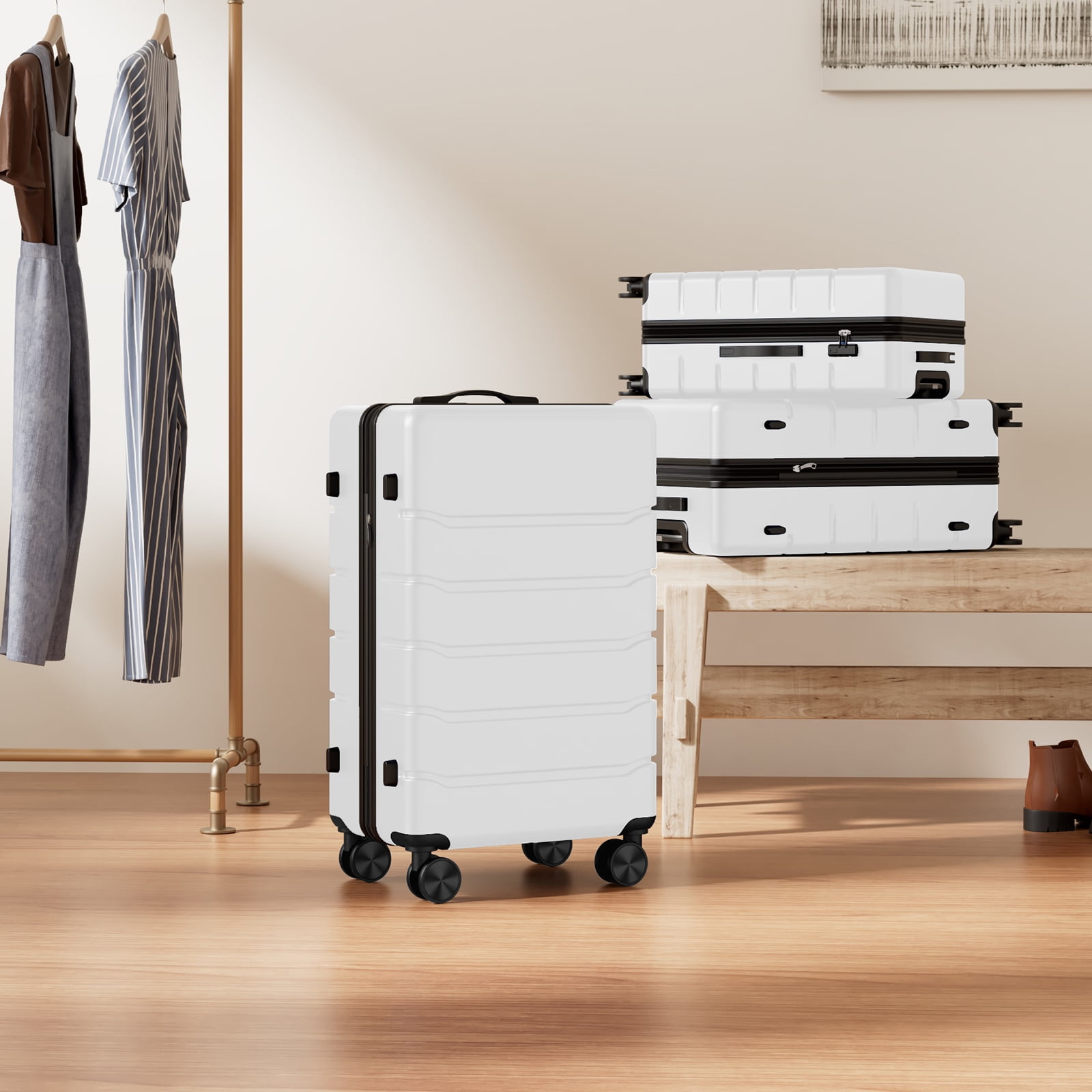 JIOABL 20 Inch Luggage with Spinner Wheels, Hardside Expandable Rolling Luggage with TSA Lock, White