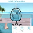 thumbnail image 4 of UHOMEPRO Hanging Wicker Egg Chair with Stand and Cushions, Outdoor Patio Foldable Swing Egg Chair, 350lbs Capacity All-Weather Rattan Hammock Chair for Patio Balcony Porch Garden, Light Blue, 4 of 13