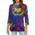 thumbnail image 4 of Womens Mardi Gras Top 3/4 Sleeve Carnival Shirt, Casual Crew Neck Blouse for 2026 Carnival Party, 4 of 5