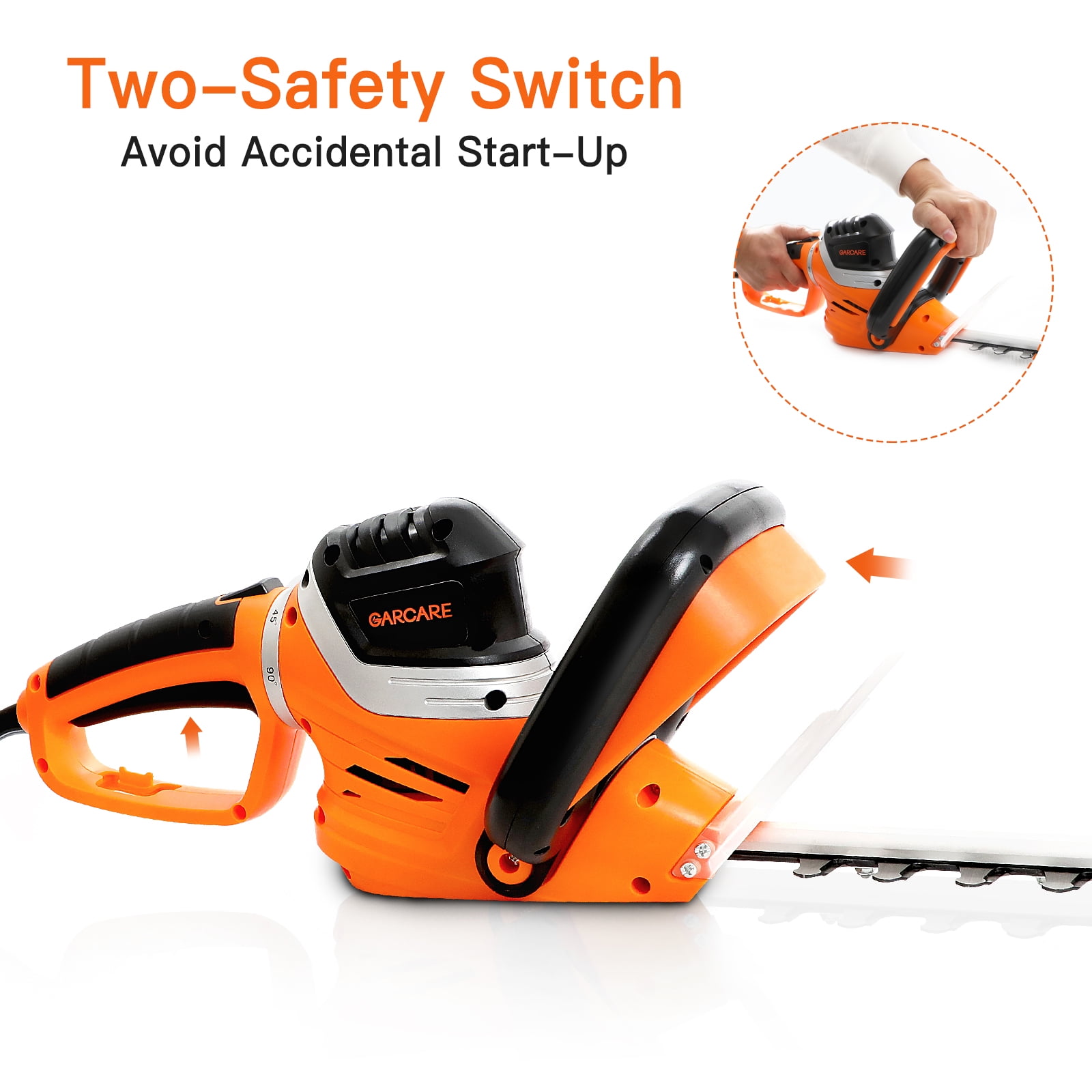 GARCARE Electric Hedge Trimmer Corded Branch Cutter Hedge Shears 4.8A 610mm Laser Cutting Blade 18mm Cutting Capacity Rotary Handle