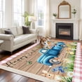 thumbnail image 2 of Large Area Rugs for Living Room Bedroom, Pink Plaid Easter 5'x8' Rug Washable Carpet Runner Indoor Outdoor, Blue Truck Spring Floral Bunny Wooden Non Slip Floor Mats Rug for Kitchen, Bathroom, 2 of 8