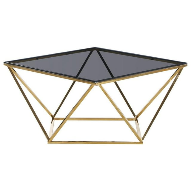 Best Master Table Basse en Verre Carré et Acier Inoxydable en Verre Fumé/or