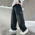 thumbnail image 2 of kpoplk Boys Relaxed Fit Jeans Baggy Wide Leg Casual Denim Pants Elastic Waist with Pockets(Blue,6-7 Y), 2 of 7