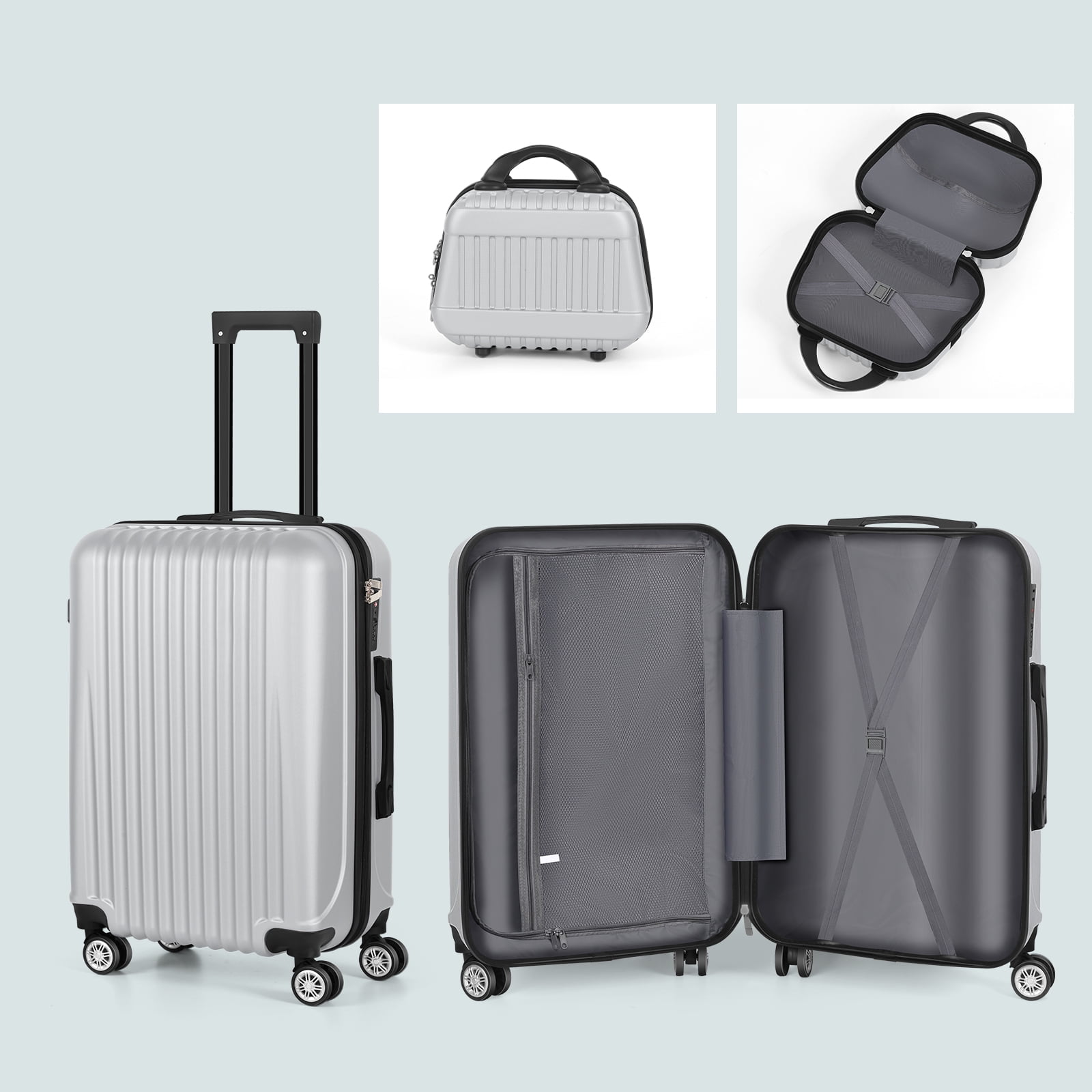 Vertical Stripe Luggage Travel 5-Piece Set Silver