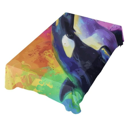 

JSTEL Killer Whale Portrait Rainbow Table Cloth Rectangle 54 x 72 Inch Tablecloth Anti Wrinkle Table Cover for Dining Kitchen Parties