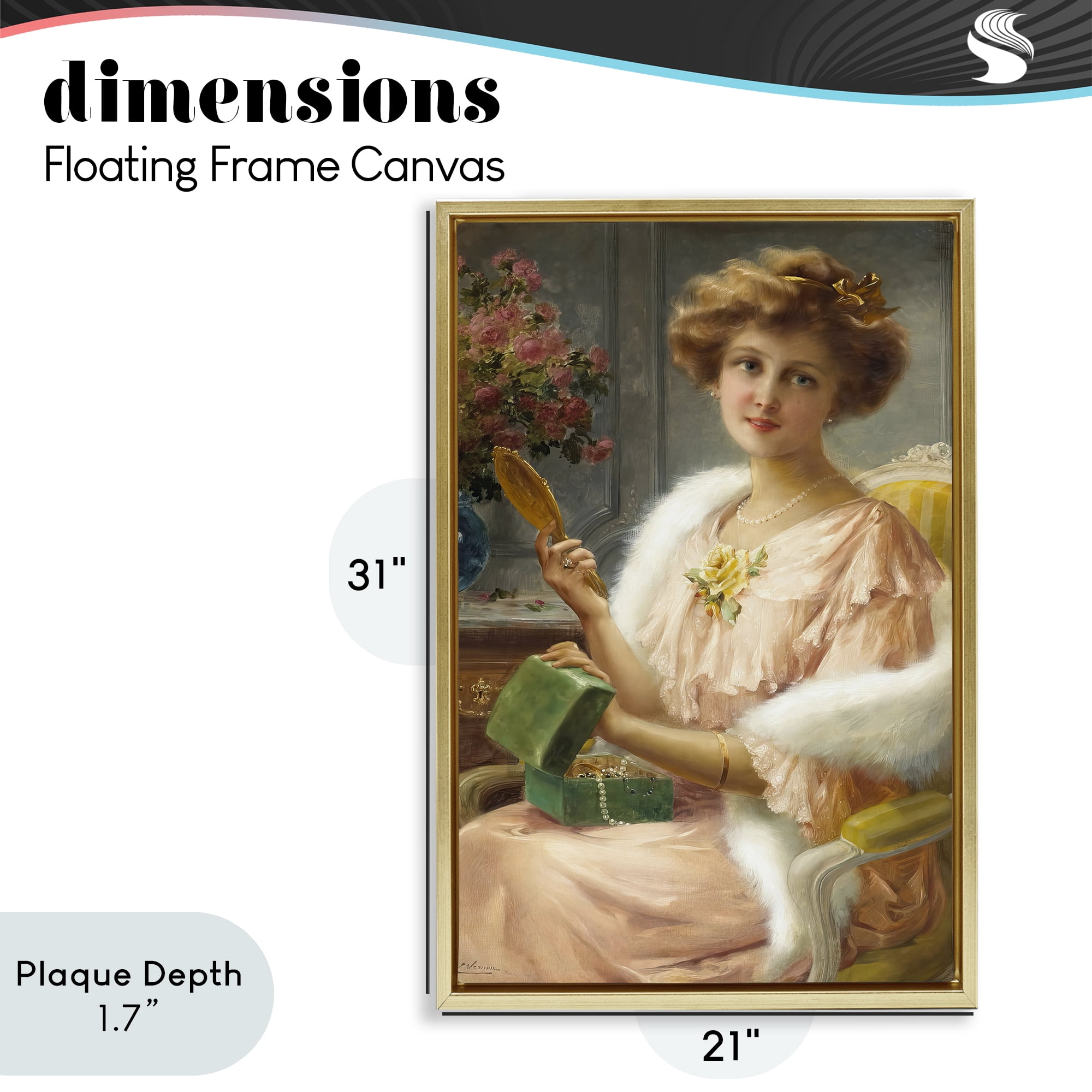 Stupell Industries Young Lady with Mirror Gold Framed Floater Canvas Wall Art, design by Tina LeCour