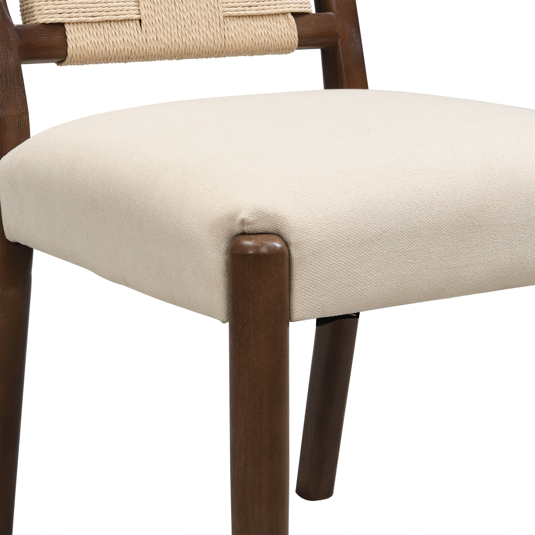Christopher Knight Home Set of 2 Modern Upholstered Dining Chairs with Woven Rope Backrest, Walnut+Beige