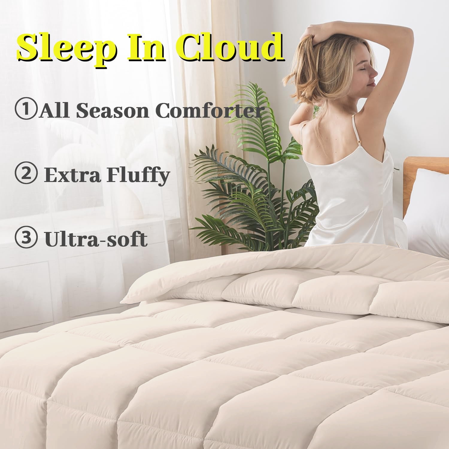 BedTreat Down Alternative Comforter with Corner Tabs - All Season Quilted King Size 240 GSM Sand Dollar Comforter, Machine Washable Microfiber Bedding