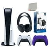 Sony Playstation 5 Disc Version (Sony PS5 Disc) with Extra Galactic Purple Controller, Black PULSE 3D Headset and Dual Charging Station Bundle with Cleaning Cloth