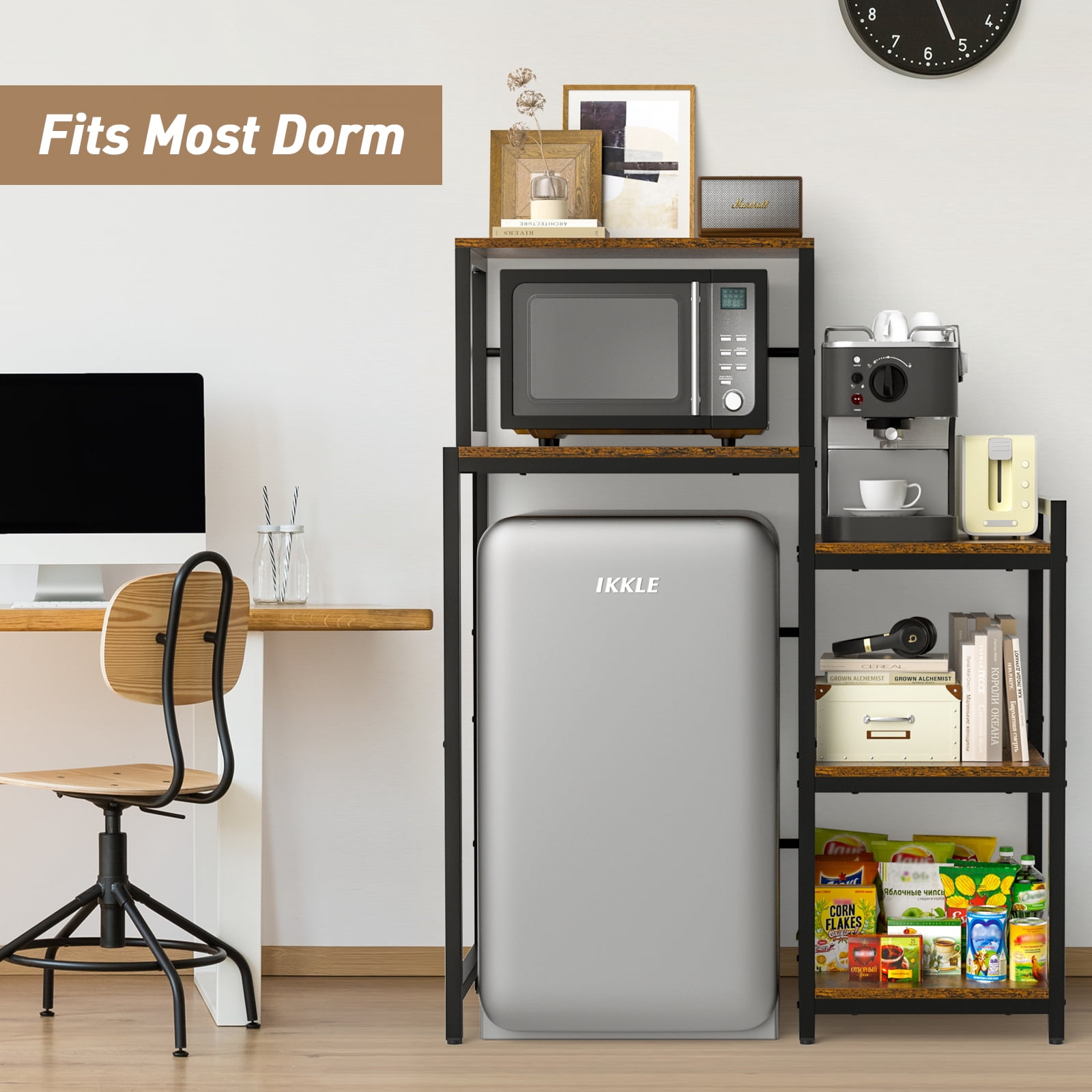Mini Fridge Stand & Microwave Stand with 3-Tier Storage Shelves for Dorm Kitchen