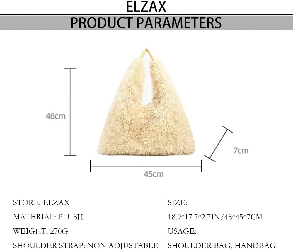 Faux Fur Hobo Shoulder Bag Furry Handbag Purse for Women Winter Y2k Fuzzy Plush Shoulder Tote Bag for Work Shopping