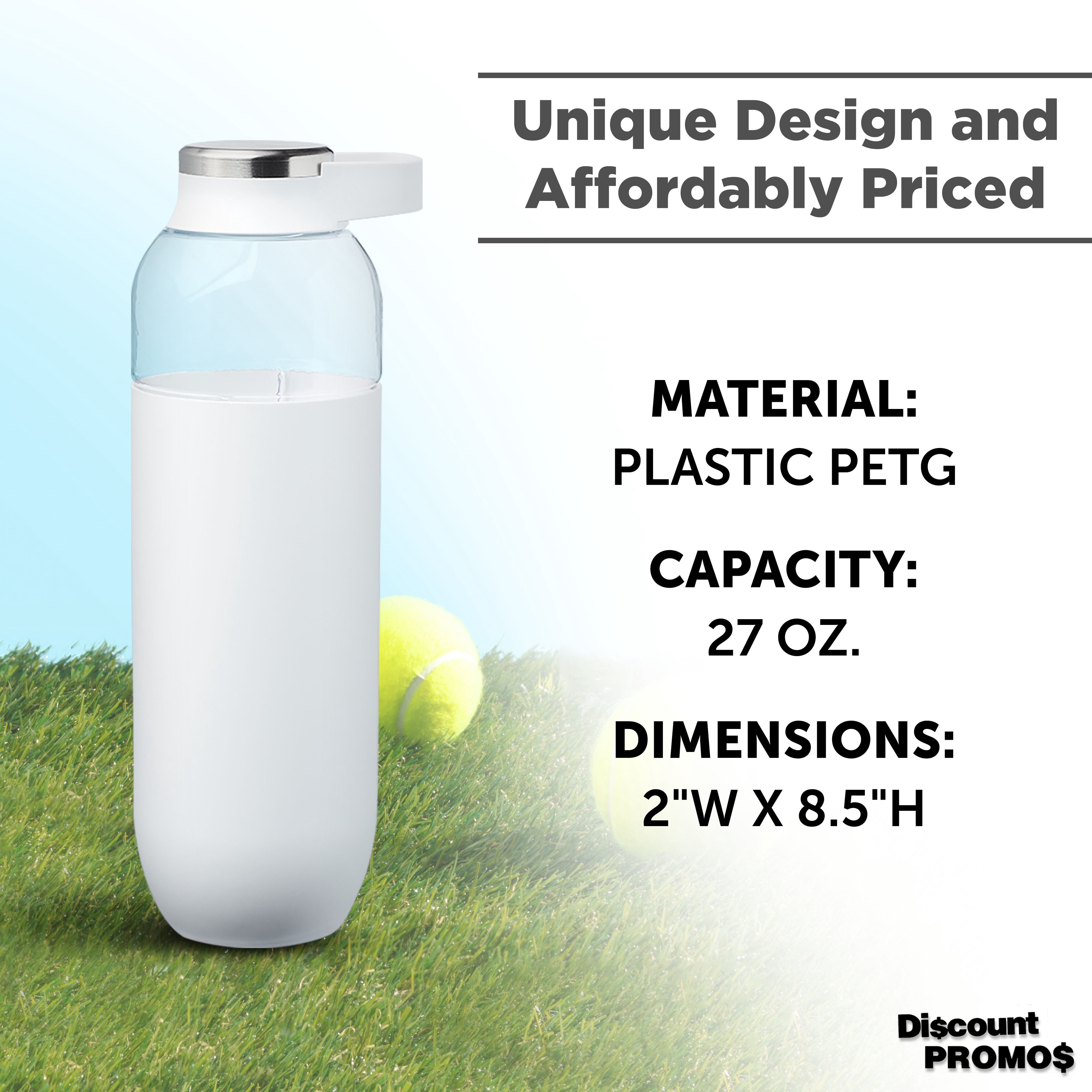 Strike Plastic Water Bottles with Carrier Handle 27 oz. Set of 10, Bulk Pack - Reusable, Great for Gym, Hiking, Cycling, and For School - White