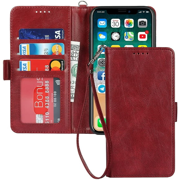 ELTEKER iPhone Xs MAX Wallet Case,Premium Leather Credit Card Holder Card Slot Magnetic Flip Kickstand Wallet Case