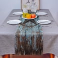 thumbnail image 4 of Table Runner Dresser Scarves 108 Inch Long, Farmhouse Rustic Western Star Linen Dining Table Runners Retro Teal and Brown Wood Grain Tabletop Scarf for Wedding Holiday Party Kitchen, 4 of 7