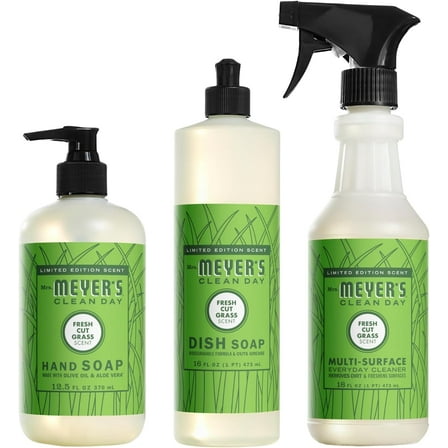 Mrs. Meyer’s Clean Day Fresh Cut Grass Variety, 1 Liquid Hand Soap 12.5 oz, 1 Liquid Dish Soap 16 oz, 1 Multi-Surface Cleaner 16 oz