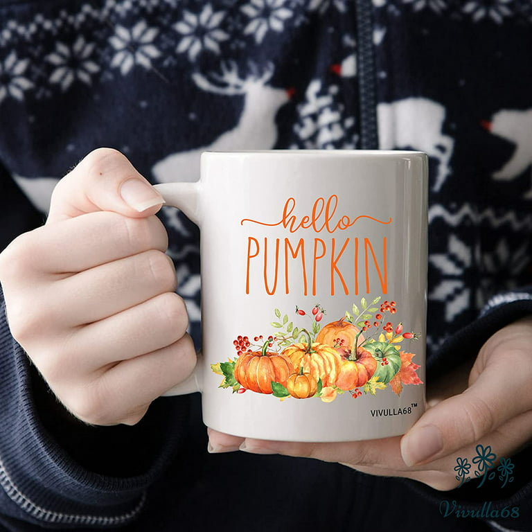 Large Coffee Mug. Happy Harvest. Morning Pumpkin. Orange And White. New.