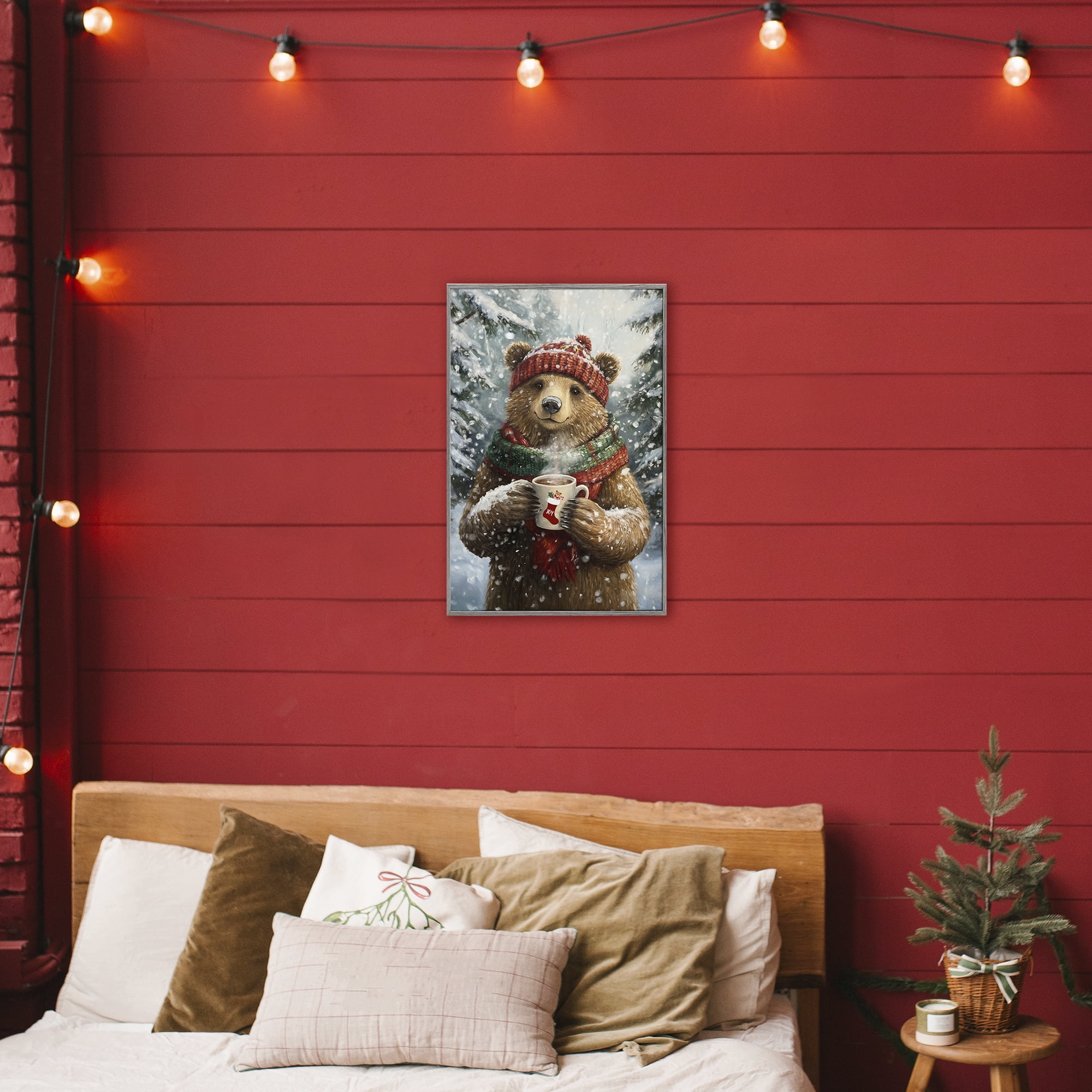 Stupell Industries Christmas Cocoa Bear Gray Framed Giclee Art, design by Tina LeCour