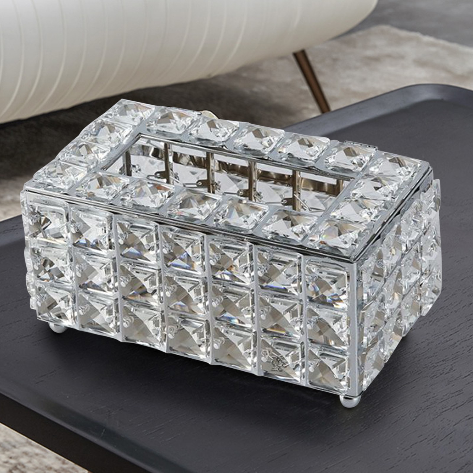 Fridja Square Clear Crystal Tissue Box Cover Crystal Toliet Tissue Holder For Bathroom Dresser