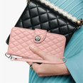 thumbnail image 7 of For Apple iPhone 16 Argyle Pattern PU Leather Wallet Case Magnetic Flip Cover 7-Card Slots Pocket With Detachable  Wrist Strap,Carol pink,For iPhone 16, 7 of 7