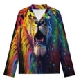 thumbnail image 3 of Colorful Lion Roar Art Womens Pyjamas Set Button Up Pyjamas Womens with Long Sleeve Top And Wide Leg Pants V-neck Loungewear Sets, 3 of 9