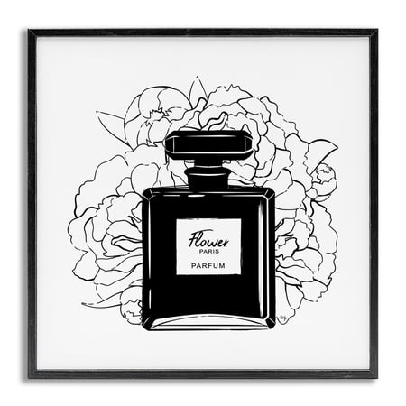 Stupell Industries Black Perfume & Roses Beauty & Fashion Painting Gray Framed Art Print Wall Art  17 x 17