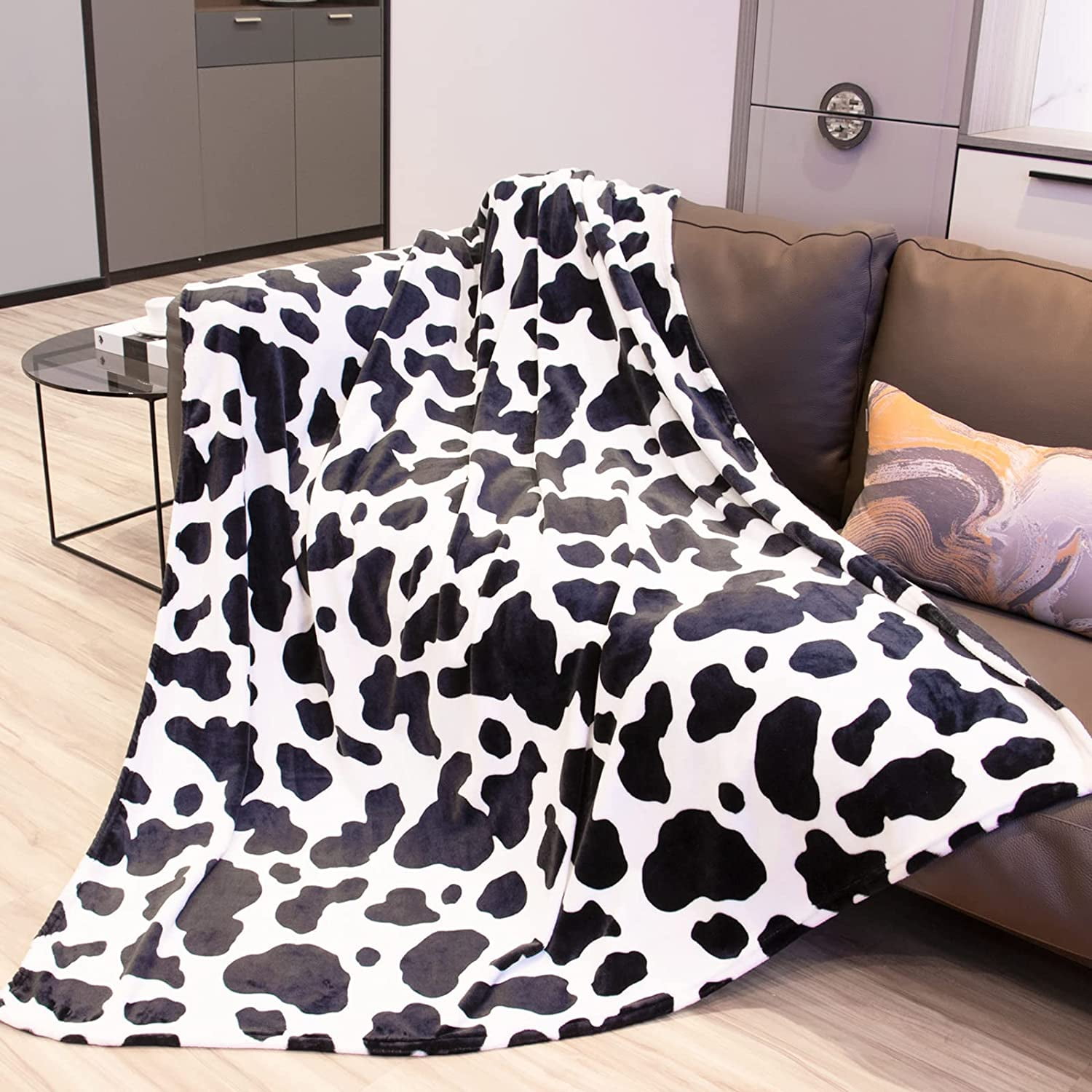 Cow print blanket twin size 300gsm lightweight plush blankets and