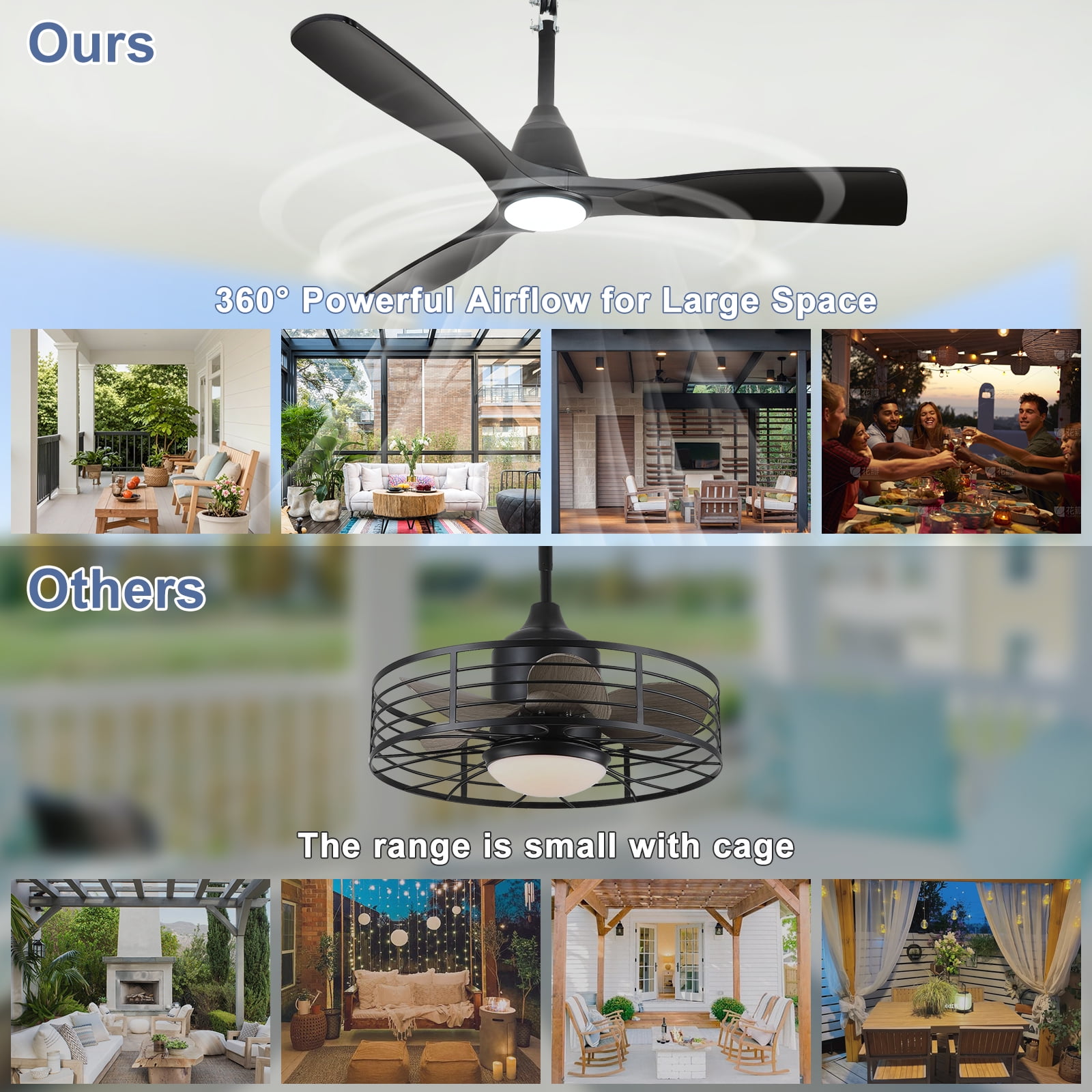 Depuley 42-Inch Waterproof Ceiling Fan with Light - Plug-in Hanging Fan Remote & App Control, 3CCT LED for Gazebo & Patio, Black Blades