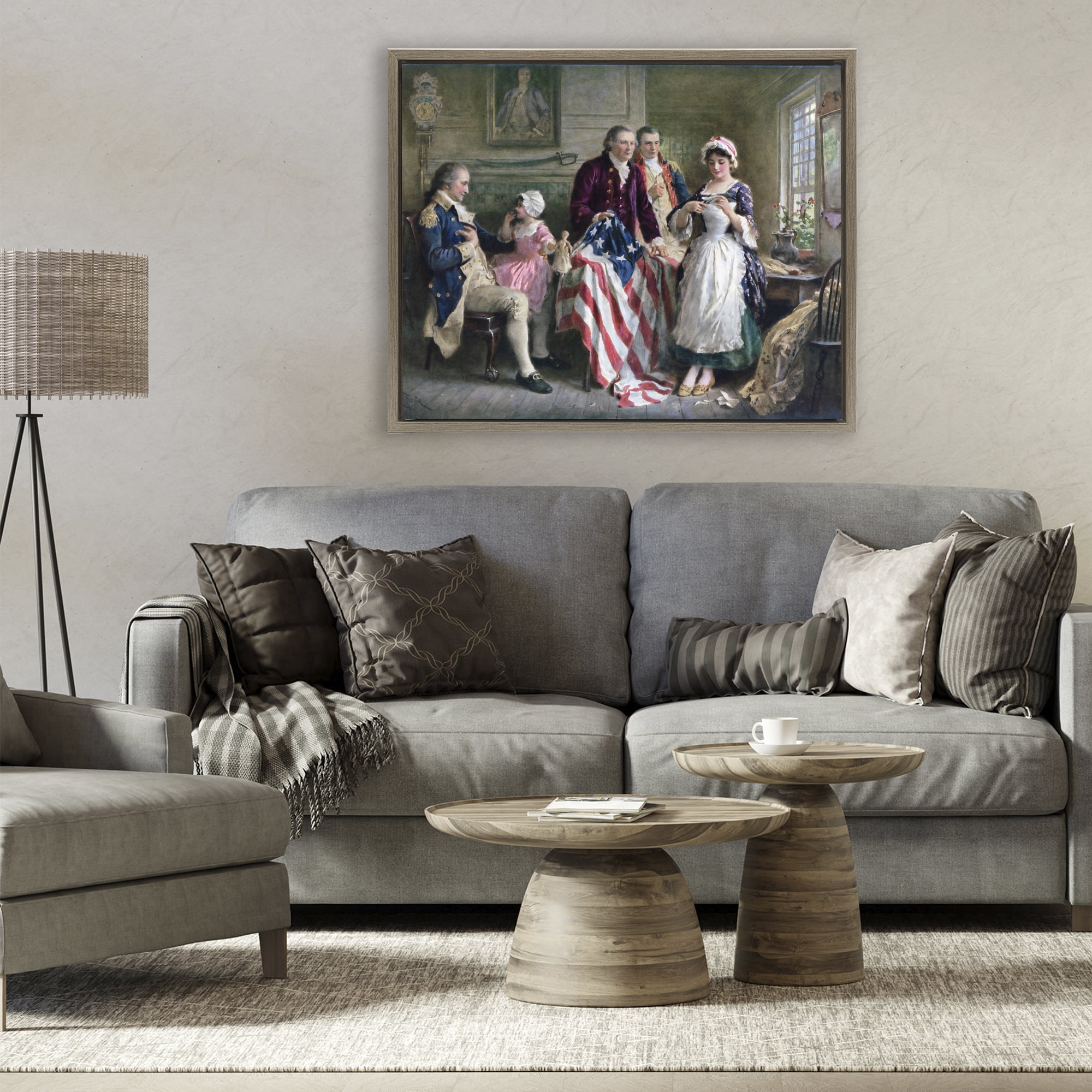 Historical Betsy Ross Brown Framed Floater Canvas Wall Art, design by Arlington Prints