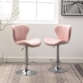 thumbnail image 4 of Pink Upholstered Barstool Set, 2 Units | 360-Degree Rotation and Height Control | Wavy Seat with Thick Foam | Footrest for Relaxed Bar Sitting, 4 of 7