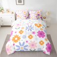 thumbnail image 2 of Homewish Cute Cartoon Daisy 7pcs Bedding Comforter Set,Kawaii Flower Floral Queen Bedding Sets,White Pink Orange Queen Sheet Sets For Girls,Luxury Bedroom Decor Reversible, 2 of 8