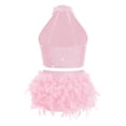 thumbnail image 4 of dPois Robe de Danse Tango Latin pour Filles Enfants, Top Court à Franges et Jupe à Plumes Rose 12, 4 of 5