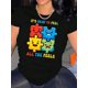 thumbnail image 1 of Creative Colorful English Puzzle Pattern Printed Women'S Trendy Round Neck Short Sleeve, Simple Casual Sports T-Shirt, Comfortable Summer Top for Women During Holidays., 1 of 6