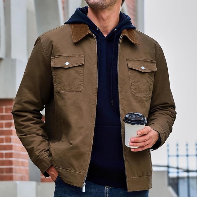 Veste Décontractée pour Hommes avec Poches Zippées, Manches Longues, Sans Capuche, pour Automne et Hiver