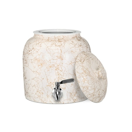 Geo Bottles Sports Porcelain Ceramic B.P.A. & Lead Free Crock Water Dispenser, Stainless Steel Faucet with Included Lid