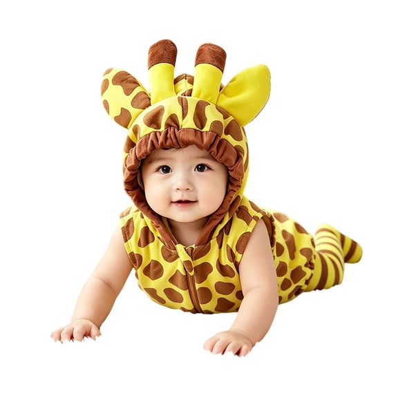 REDARER Kids Giraffe Animal Cosplay Sleeveless Hooded Romper with Matching Leg Warmers Themed Party Dress Up Outfit,18M