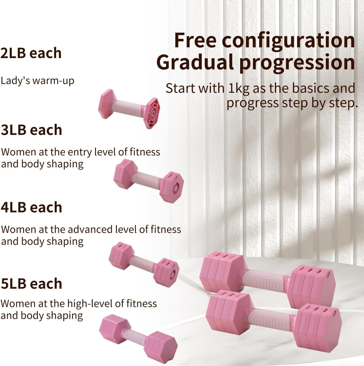 Shaking Weight Adjustable Dumbbell Set 22-66 lbs, Vibration Enhanced Home Gym Equipment for Full Body Workout, Space Saving Fitness Dumbbells with Dial System for Men & Women, Pink