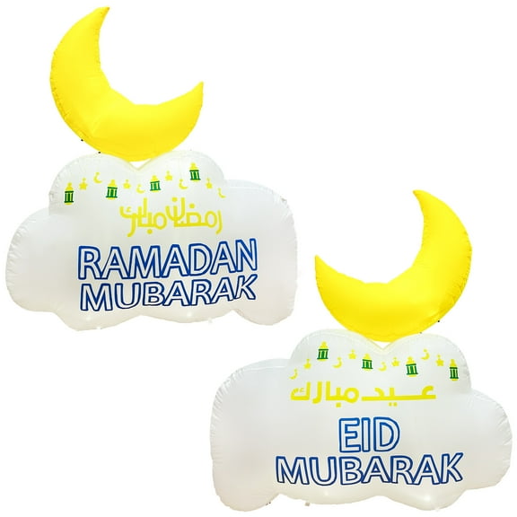 Inflatable Muslim Home Holiday Decoration, Muslim Ramadan Decoration, Holy Celebration with LED Lights, Blow up Yard Ramadan Decoration Ramadan Eid Decor (Moon & Cloud)