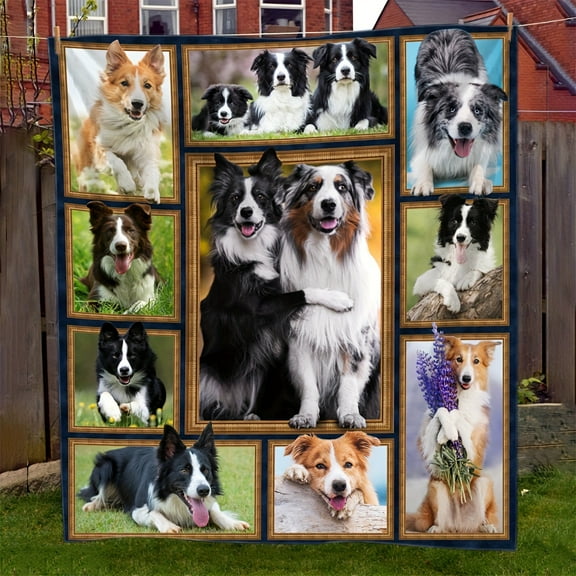 1pc Soft Blanket Border Collie Creative Stitching Pattern Gift For Dog Fans, Flannel, Warm And Comfortable Throw Blanket, Skin-friendly Sofa Bed Blanket
