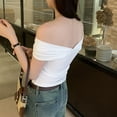thumbnail image 2 of BUYISI Retro Hot girl Womens Temperament Off-shoulder T-shirt Bow Sexy top White S, 2 of 9